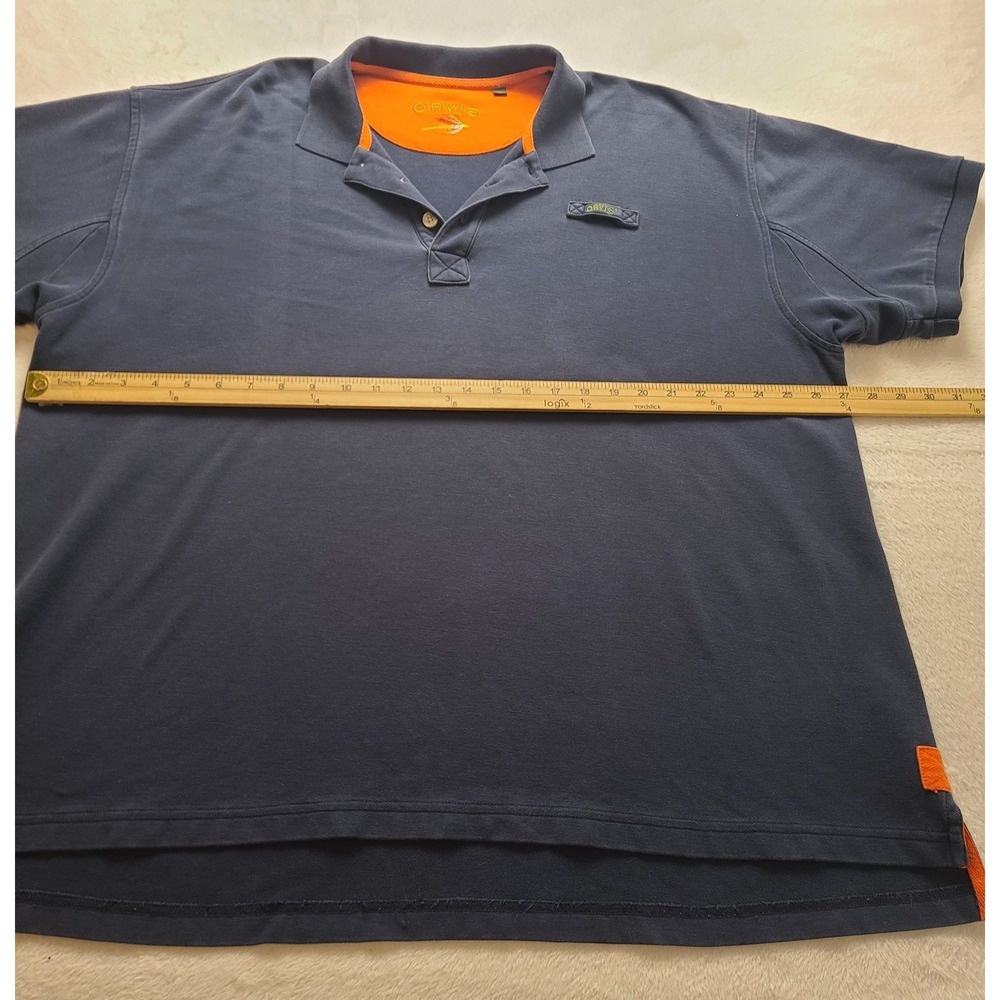 Orvis Men's XXL Short Sleeve Polo Shirt Navy Blue Orange Contrast Pique Knit - Picture 10 of 14